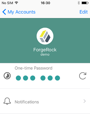 ForgeRock Authenticator after selecting an account