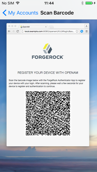 ForgeRock Authenticator scanning a QR code.