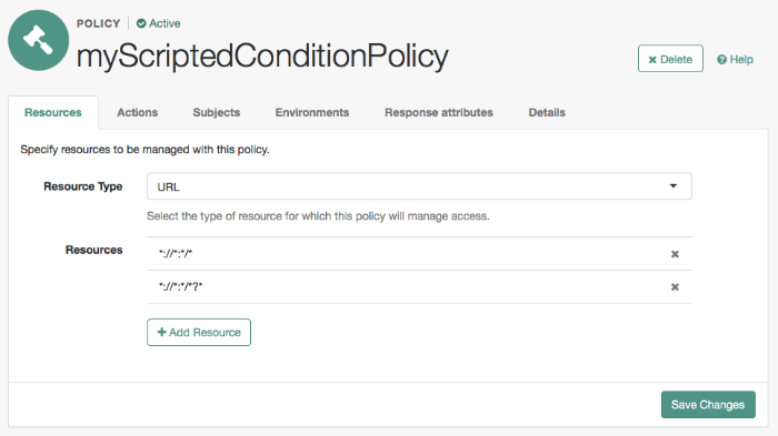 Resources for an example policy that uses the default policy condition script.