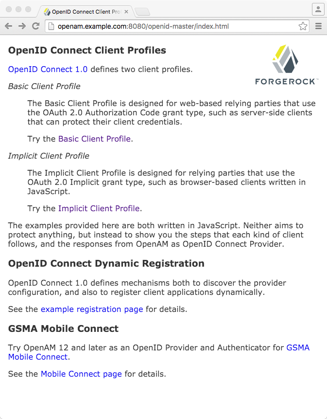 OpenID Connect Client Profiles Start Page