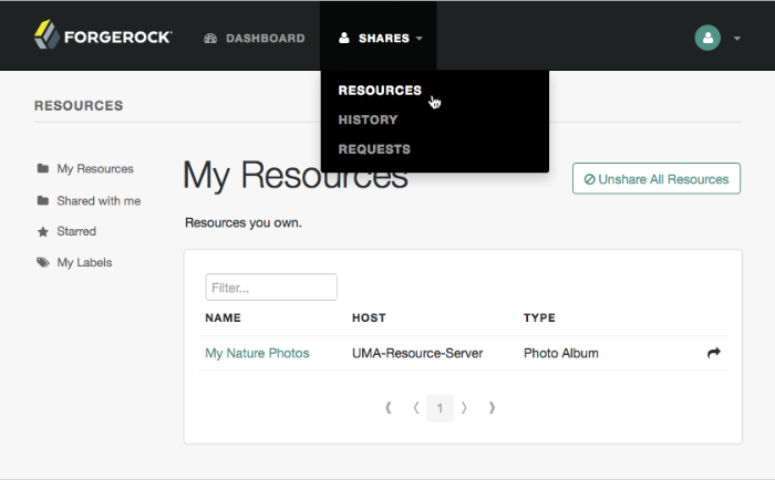 The My Resources page lists the resources that are registered to you.