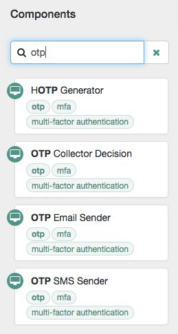 Filtering authentication nodes in the component panel.