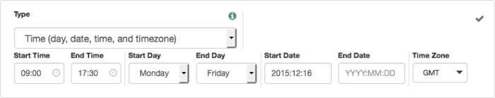 Create conditions that apply between a start and end date and time.