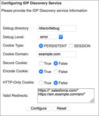 Completed discovery service configuration screen