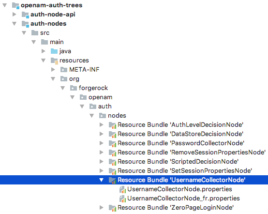 The resource bundle for the username collector node as displayed in the project window in the IntelliJ IDE.