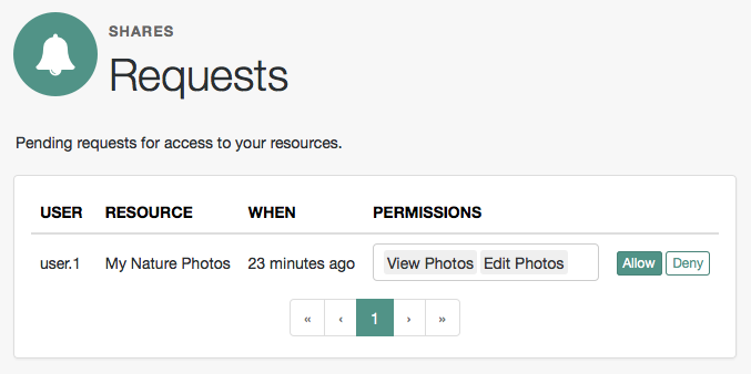 A list of pending requests for access to your resources is displayed.