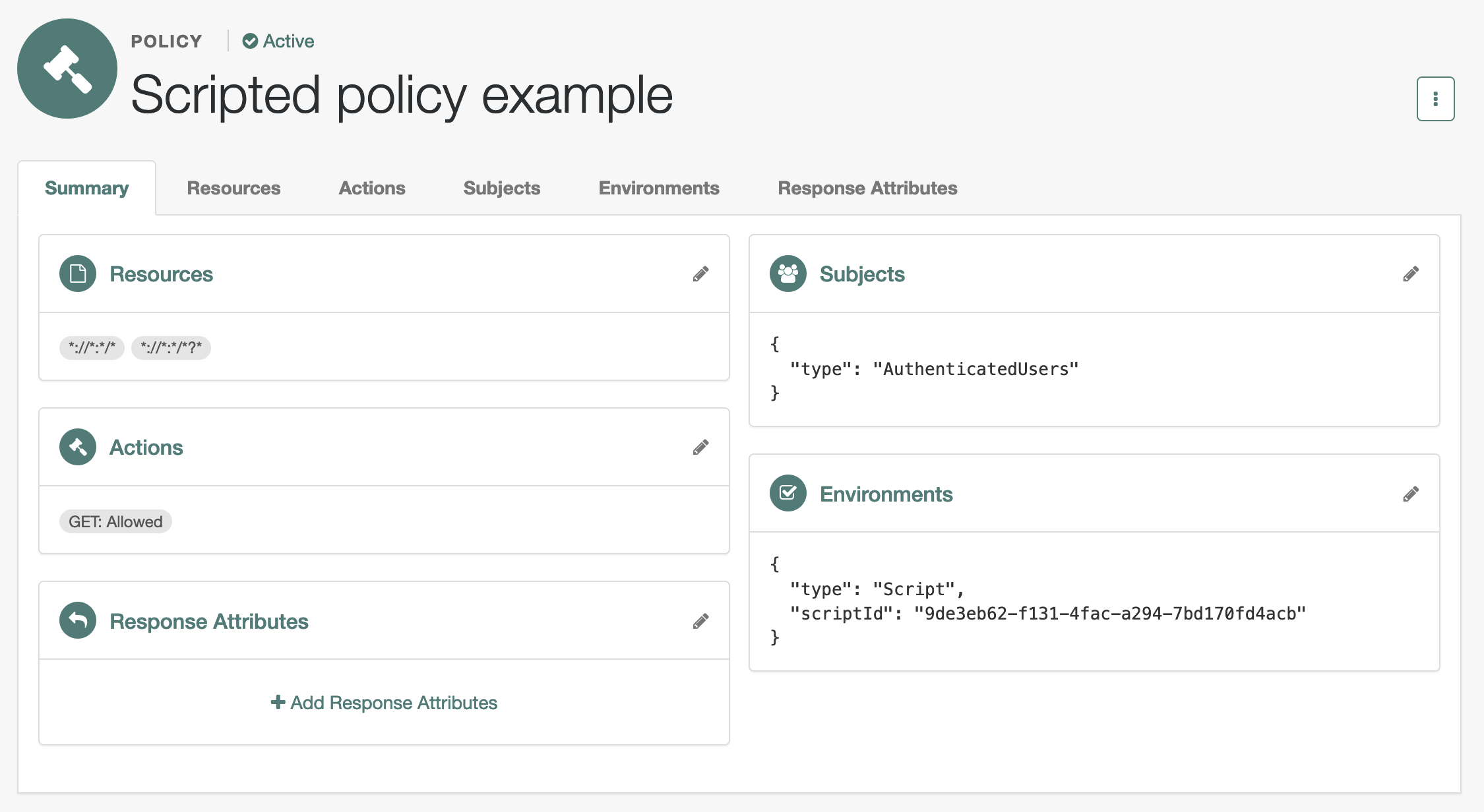 Policy settings for the Scripted policy example