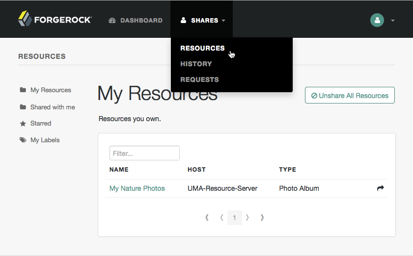 The My resources page lists the resources that are registered to you.