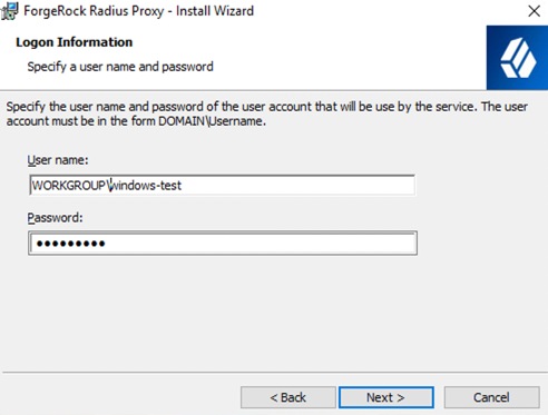 Radius proxy application login information screen