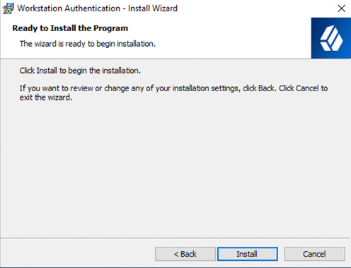 Install MSI package to workstation install wizard. Install screen.