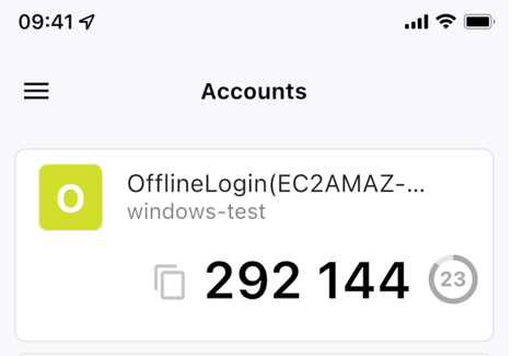 ForgeRock Authenticator application showing offline account created