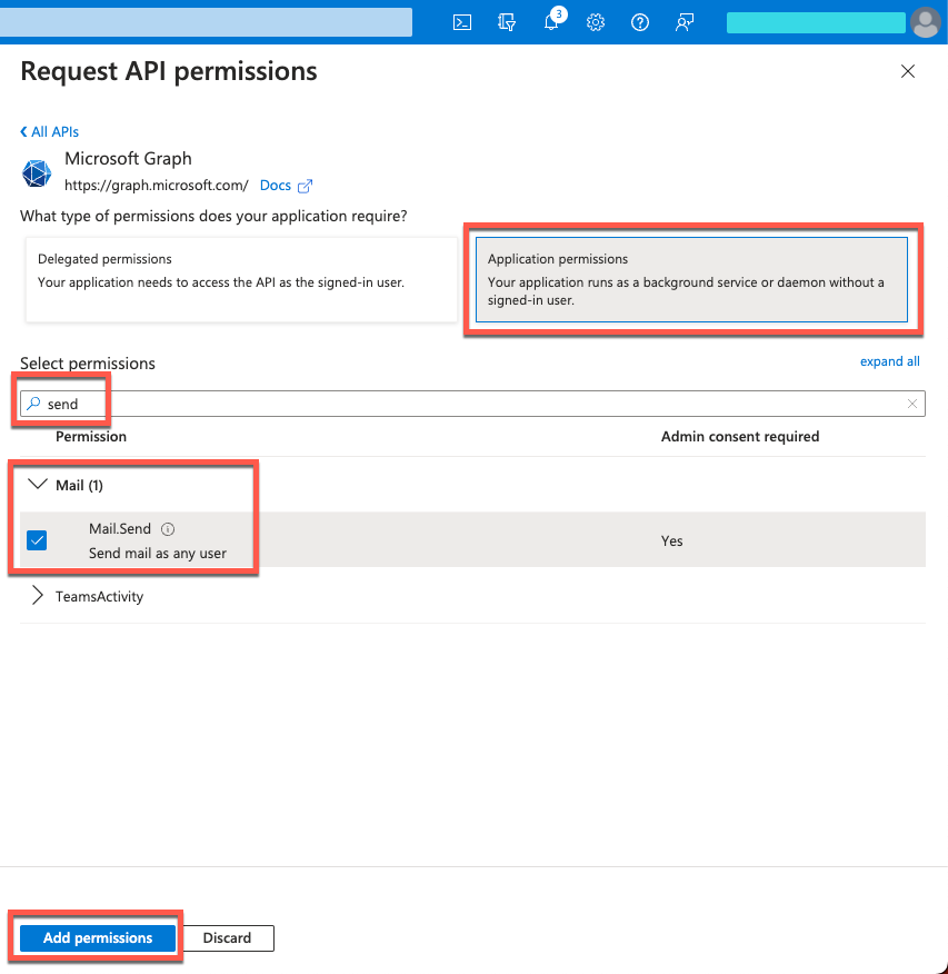 Azure app - Request API permissions