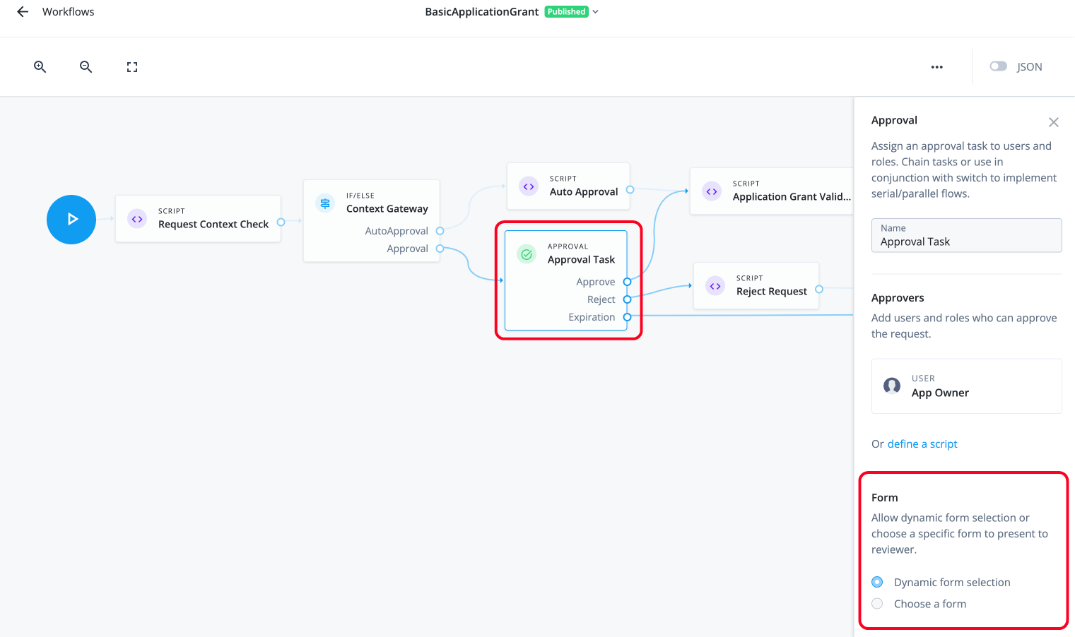 Approval node with dynamic form selection