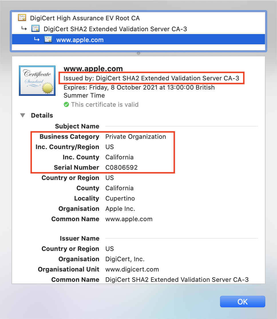 browser ssl certificate info ev