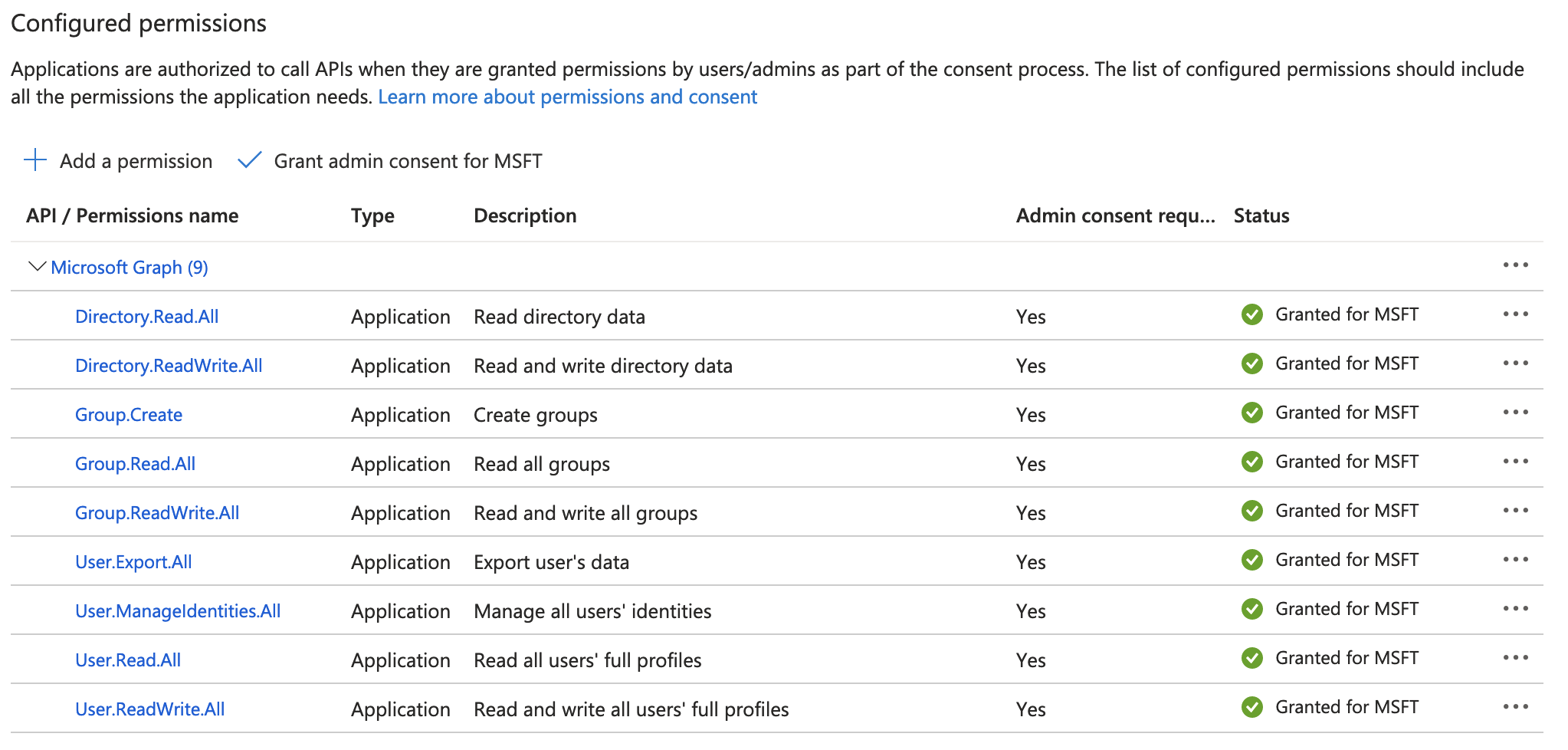 Graph API permissions in the UI