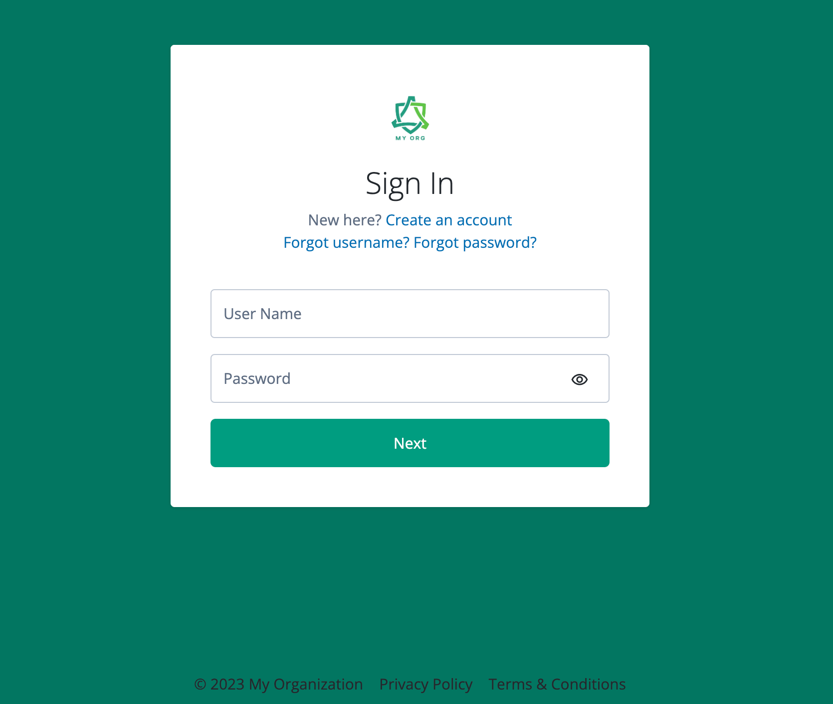 Login page with customized theme