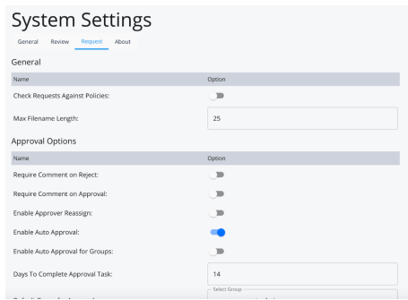 iga system settings request tab