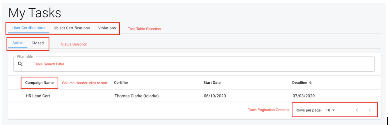 iga task table controls