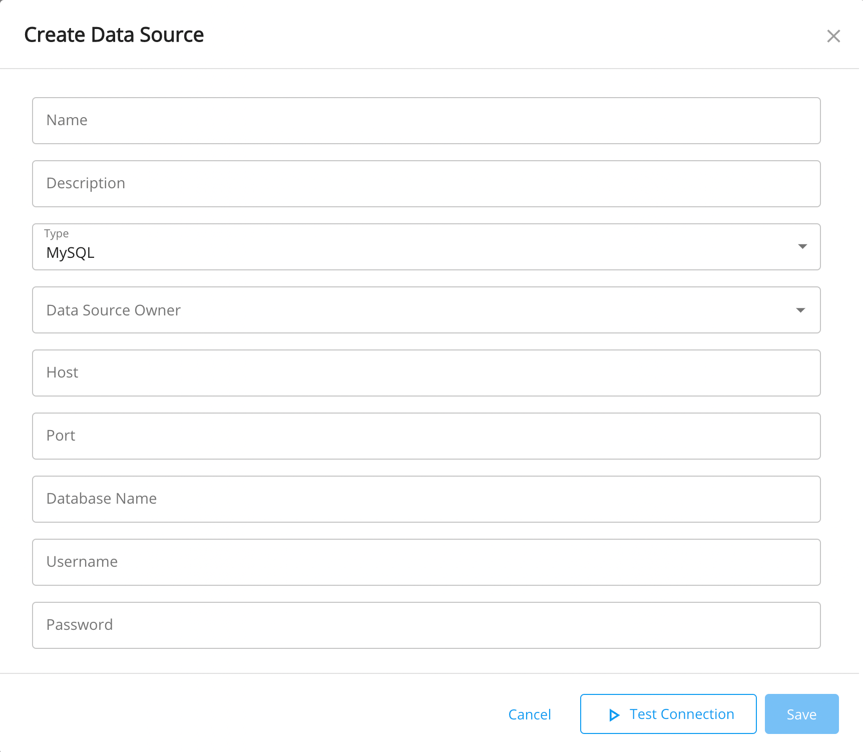Database specific data source types in the "Create New Source" page