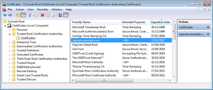 CA Friendly Name in the Windows Certificates Snap-in