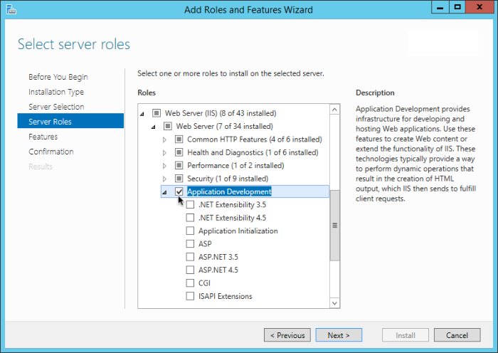 Adding the Application Development Component to IIS
