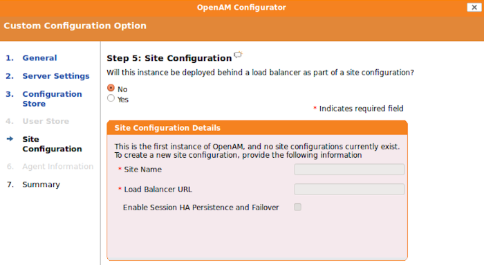 OpenAM site configuration