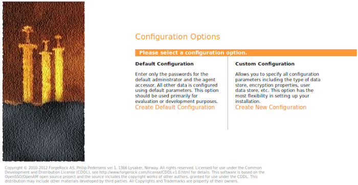 Initial OpenAM configuration screen