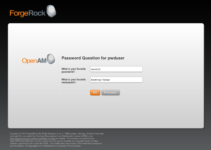 The OpenAM user validation page