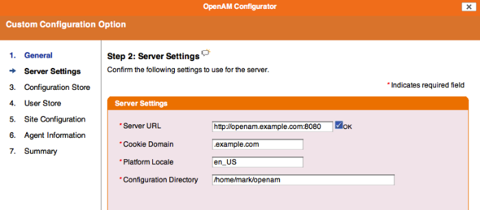OpenAM server settings