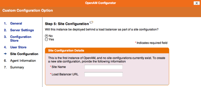 OpenAM site configuration