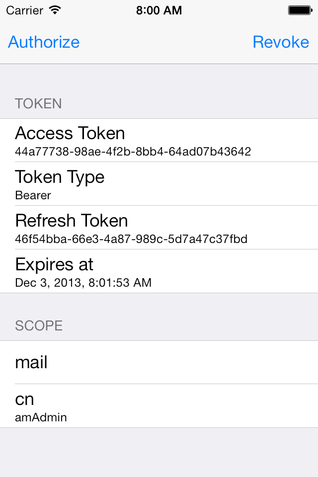OpenAM OAuth 2.0 iOS Sample App