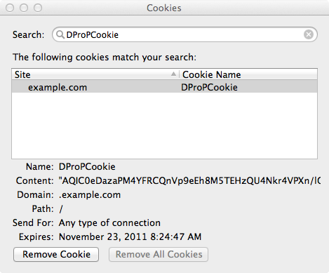 DProPCookie shown in the browser