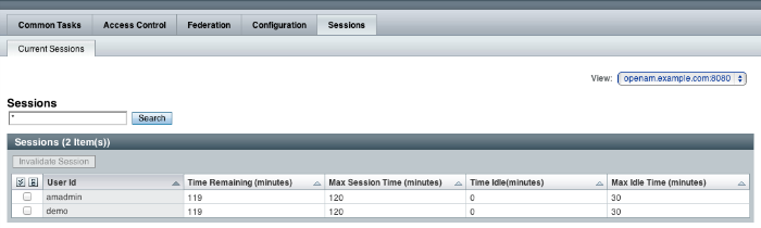 Session management tab page