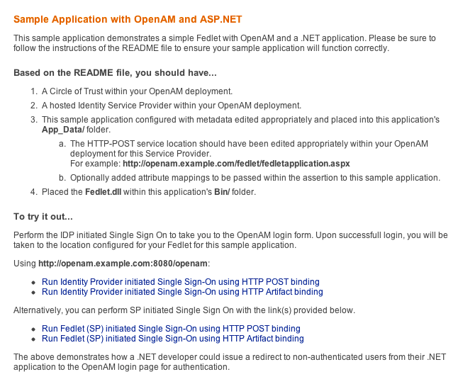 Home page for demo .NET Fedlet
