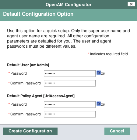 OpenAM default configuration