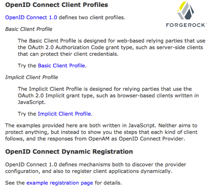 OpenID Connect Client Profiles Start Page