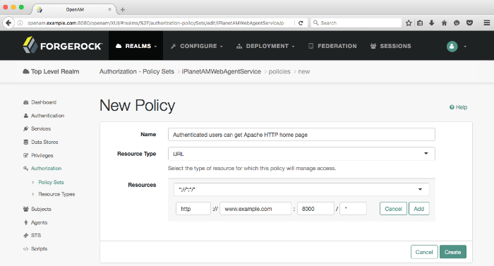 OpenAM New Policy Type and Resources