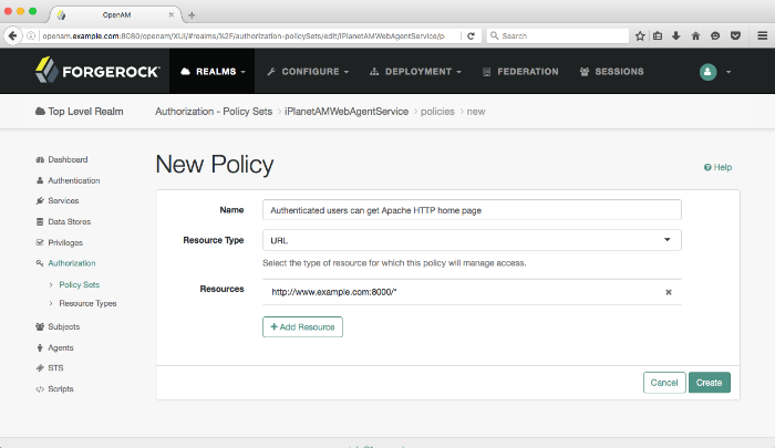 OpenAM New Policy Settings