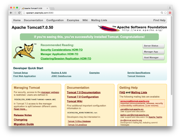 Apache Tomcat home page