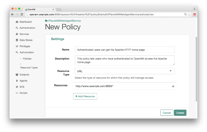 OpenAM New Policy Settings