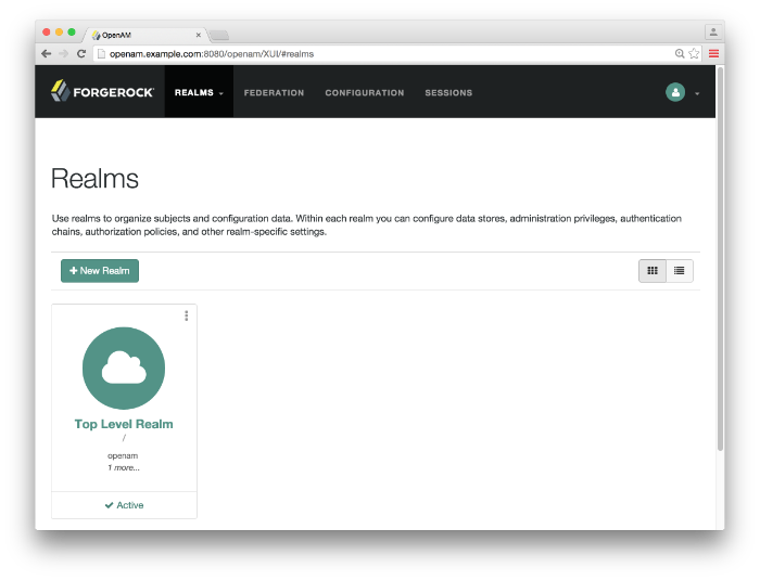 OpenAM Console home page