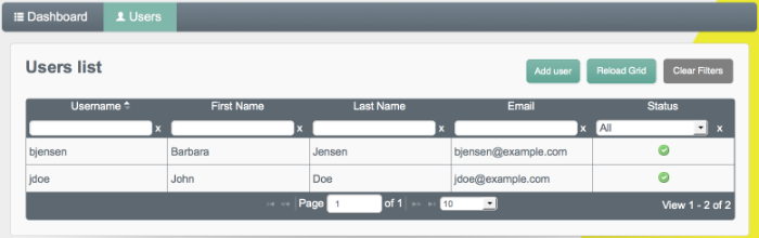 Users tab showing the users in the repo for Sample 2