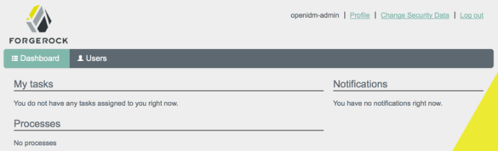 OpenIDM UI Administrator View - Dashboard