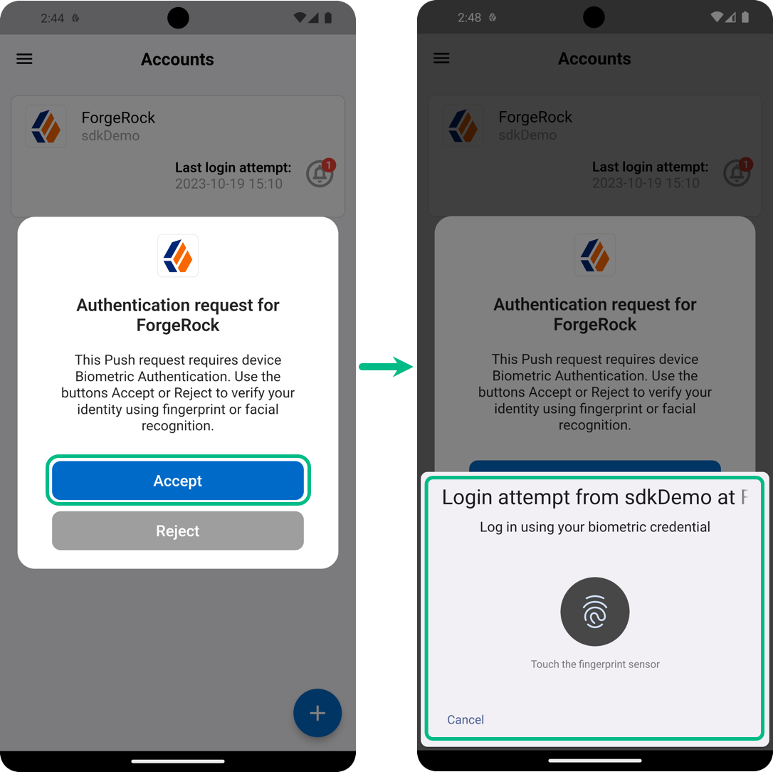 Tap Accept, then use a biometric method to authenticate.