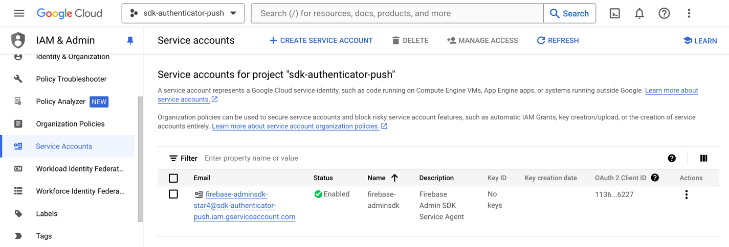 google cloud firebase service account en