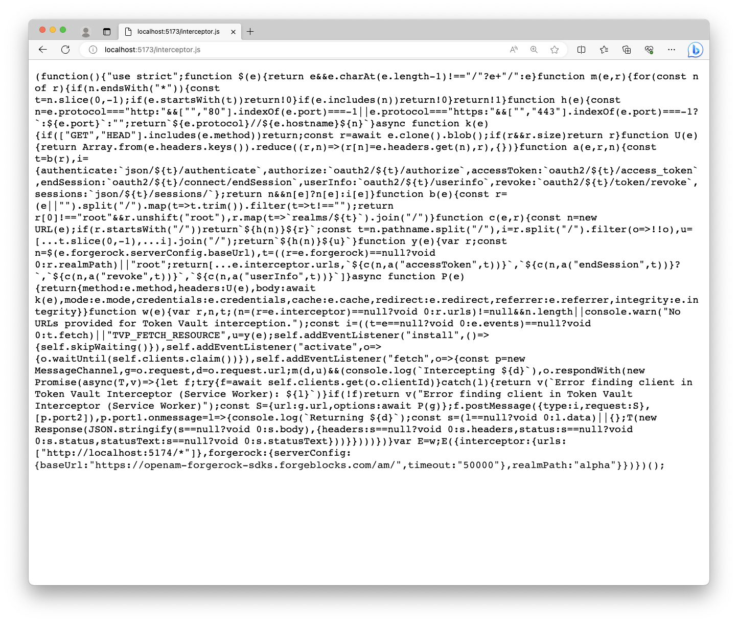 Viewing raw JavaScript from Interceptor file in a browser